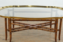 Load image into Gallery viewer, Hollywood Regency Faux Bamboo Coffee Table in Walnut and Brass Attributed to Baker Furniture
