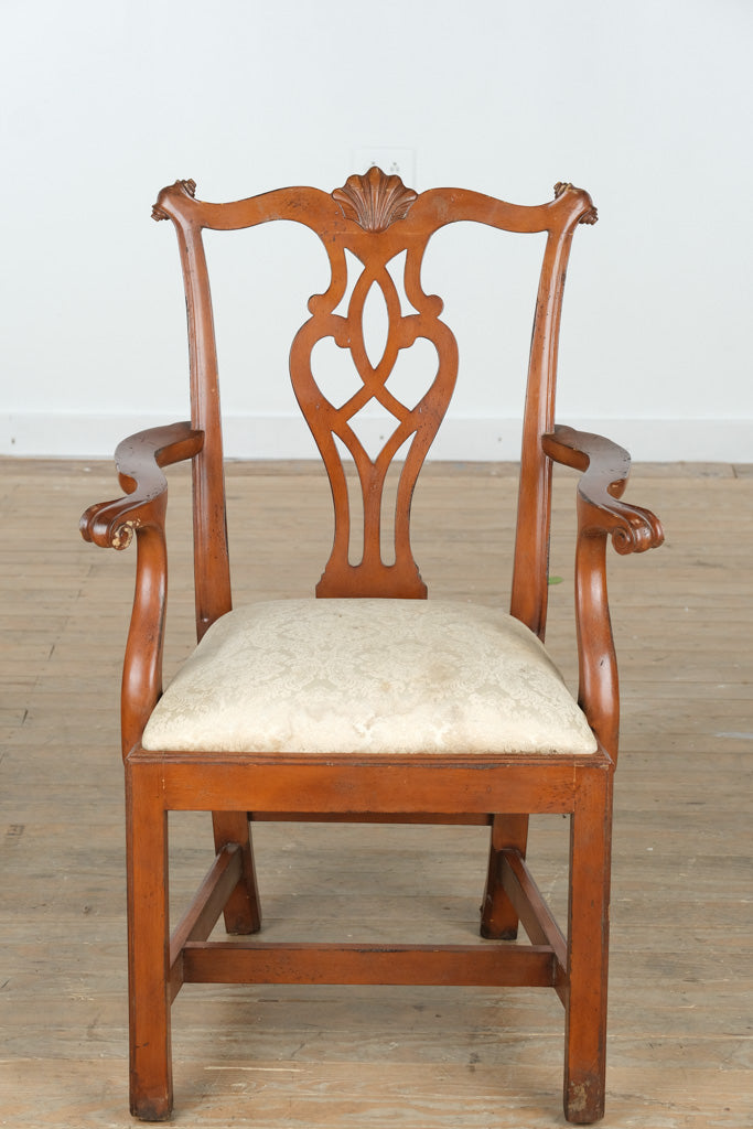 Baker Dupree Chippendale Style Armchair – Solid Wood, Carved Back