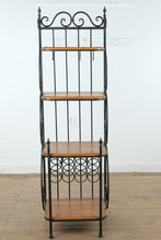 Load image into Gallery viewer, Wrought Iron Bakers Rack with Oak Shelves and Scrollwork Frame
