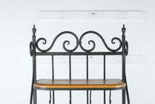 Load image into Gallery viewer, Wrought Iron Bakers Rack with Oak Shelves and Scrollwork Frame
