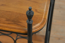 Load image into Gallery viewer, Wrought Iron Bakers Rack with Oak Shelves and Scrollwork Frame
