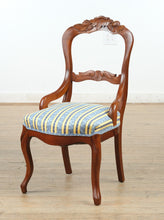 Load image into Gallery viewer, Victorian-Style Carved Balloon Back Chair – Leaf &amp; Acorn Detail, Striped Upholstery
