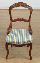 Load image into Gallery viewer, Victorian-Style Carved Balloon Back Chair – Leaf &amp; Acorn Detail, Striped Upholstery
