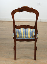 Load image into Gallery viewer, Victorian-Style Carved Balloon Back Chair – Leaf &amp; Acorn Detail, Striped Upholstery
