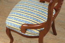 Load image into Gallery viewer, Victorian-Style Carved Balloon Back Chair – Leaf &amp; Acorn Detail, Striped Upholstery
