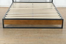 Load image into Gallery viewer, Modern Bamboo &amp; Metal Queen Platform Bed with USB Ports &amp; Headboard Shelf
