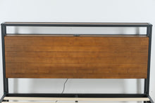 Load image into Gallery viewer, Modern Bamboo &amp; Metal Queen Platform Bed with USB Ports &amp; Headboard Shelf
