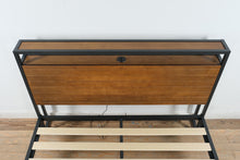 Load image into Gallery viewer, Modern Bamboo &amp; Metal Queen Platform Bed with USB Ports &amp; Headboard Shelf
