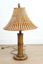 Load image into Gallery viewer, Bamboo Slat Table Lamp with Wooden Base – Boho Tiki Style
