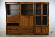 Load image into Gallery viewer, Vintage Three-Piece Modular Wood Wall Unit with Bar Cabinet and Display Shelves
