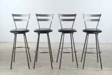Load image into Gallery viewer, Set of Four Amisco Metal Bar Stools with Black Upholstered Seats
