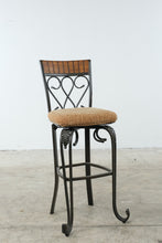 Load image into Gallery viewer, Pair of Swivel Bar Height Metal and Wood Bar Stools
