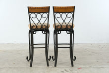 Load image into Gallery viewer, Pair of Swivel Bar Height Metal and Wood Bar Stools
