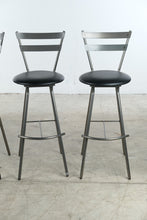 Load image into Gallery viewer, Set of Four Amisco Metal Bar Stools with Black Upholstered Seats
