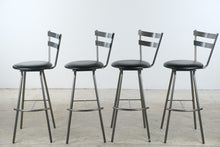 Load image into Gallery viewer, Set of Four Amisco Metal Bar Stools with Black Upholstered Seats
