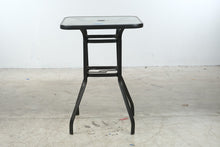 Load image into Gallery viewer, Square Glass Top Patio Side Table Black Metal Outdoor Umbrella Table 27 x 37
