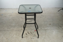 Load image into Gallery viewer, Square Glass Top Patio Side Table Black Metal Outdoor Umbrella Table 27 x 37

