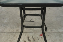 Load image into Gallery viewer, Square Glass Top Patio Side Table Black Metal Outdoor Umbrella Table 27 x 37
