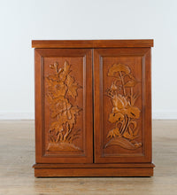Load image into Gallery viewer, Exquisite Carved Oriental Flip-Top Bar Cabinet – Green Stone Inlay Top – Rare Multi-Use Liquor &amp; Wine Storage
