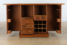Load image into Gallery viewer, Exquisite Carved Oriental Flip-Top Bar Cabinet – Green Stone Inlay Top – Rare Multi-Use Liquor &amp; Wine Storage

