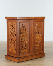 Load image into Gallery viewer, Exquisite Carved Oriental Flip-Top Bar Cabinet – Green Stone Inlay Top – Rare Multi-Use Liquor &amp; Wine Storage
