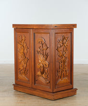 Load image into Gallery viewer, Exquisite Carved Oriental Flip-Top Bar Cabinet – Green Stone Inlay Top – Rare Multi-Use Liquor &amp; Wine Storage
