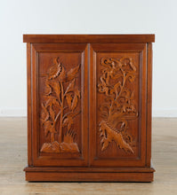 Load image into Gallery viewer, Exquisite Carved Oriental Flip-Top Bar Cabinet – Green Stone Inlay Top – Rare Multi-Use Liquor &amp; Wine Storage
