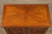 Load image into Gallery viewer, Exquisite Carved Oriental Flip-Top Bar Cabinet – Green Stone Inlay Top – Rare Multi-Use Liquor &amp; Wine Storage
