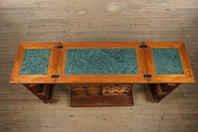 Load image into Gallery viewer, Exquisite Carved Oriental Flip-Top Bar Cabinet – Green Stone Inlay Top – Rare Multi-Use Liquor &amp; Wine Storage
