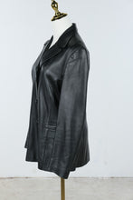Load image into Gallery viewer, Barberini Moda Italian Black Leather Blazer Jacket Size 48
