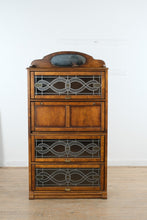 Load image into Gallery viewer, Oak Barrister Bookcase Secretary Desk with Leaded Glass Doors
