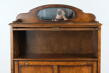Load image into Gallery viewer, Oak Barrister Bookcase Secretary Desk with Leaded Glass Doors
