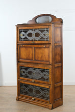 Load image into Gallery viewer, Oak Barrister Bookcase Secretary Desk with Leaded Glass Doors
