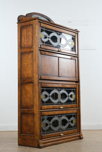 Load image into Gallery viewer, Oak Barrister Bookcase Secretary Desk with Leaded Glass Doors
