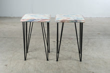 Load image into Gallery viewer, Postmodern Counter Height Bar Stools Hairpin Legs Pastel Upholstery Pair
