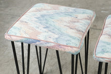 Load image into Gallery viewer, Postmodern Counter Height Bar Stools Hairpin Legs Pastel Upholstery Pair
