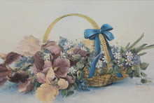 Load image into Gallery viewer, Framed Glynda Turley Limited Edition Print “Iris Basket II” – Floral Still Life with Blue Ribbon
