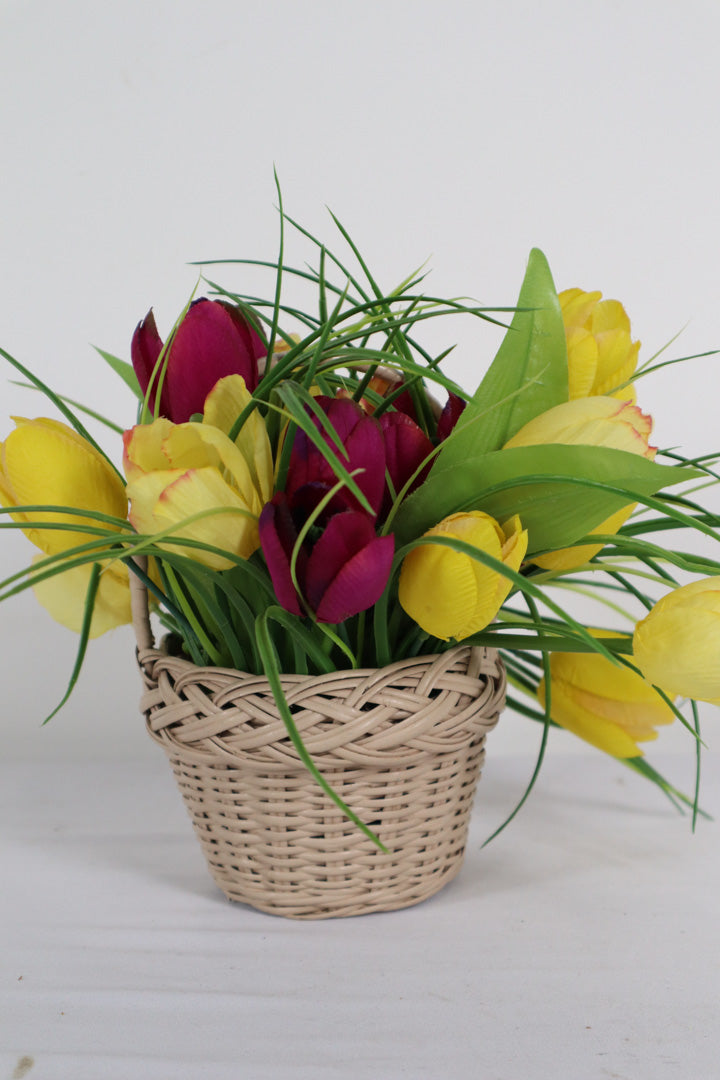 Basket of Fake Tulips Decor