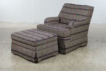 Load image into Gallery viewer, Bassett Furniture Plaid Armchair &amp; Matching Ottoman – Navy Red &amp; Cream
