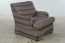 Load image into Gallery viewer, Bassett Furniture Plaid Armchair &amp; Matching Ottoman – Navy Red &amp; Cream
