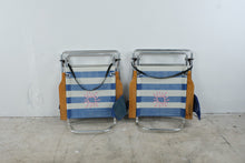 Load image into Gallery viewer, Copa Plus Vintage Folding Beach Chairs Pair Blue Stripe Aluminum Wood Arms
