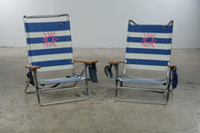 Load image into Gallery viewer, Copa Plus Vintage Folding Beach Chairs Pair Blue Stripe Aluminum Wood Arms
