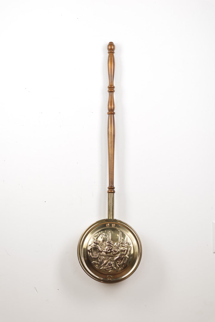 Vintage PEERAGE England Brass & Copper Tavern Scene Bed Warmer