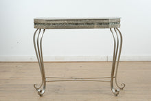 Load image into Gallery viewer, Silver Glam Scroll-Leg Console Table with Glitter Inlay &amp; Glass Accents
