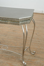 Load image into Gallery viewer, Silver Glam Scroll-Leg Console Table with Glitter Inlay &amp; Glass Accents
