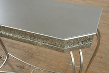 Load image into Gallery viewer, Silver Glam Scroll-Leg Console Table with Glitter Inlay &amp; Glass Accents
