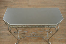 Load image into Gallery viewer, Silver Glam Scroll-Leg Console Table with Glitter Inlay &amp; Glass Accents
