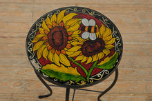Load image into Gallery viewer, Hand-Painted Sunflower &amp; Bee Accent Table – 14” Round x 20” Tall

