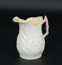 Load image into Gallery viewer, Vintage Belleek Ireland Creamer &amp; Sugar Bowl – Yellow Interior, Pink Handle
