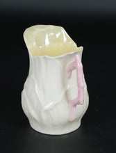 Load image into Gallery viewer, Vintage Belleek Ireland Creamer &amp; Sugar Bowl – Yellow Interior, Pink Handle
